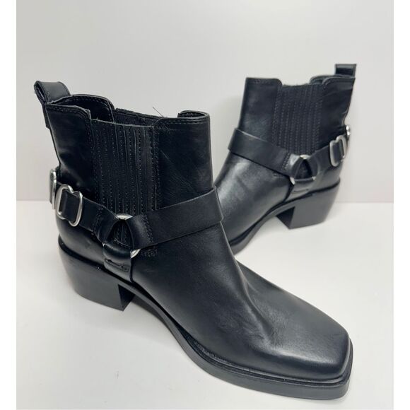Sam Edelman Boots Size 6.5 Bellamie Black Leather Harness Pull-On Ankle Booties - Picture 8 of 13